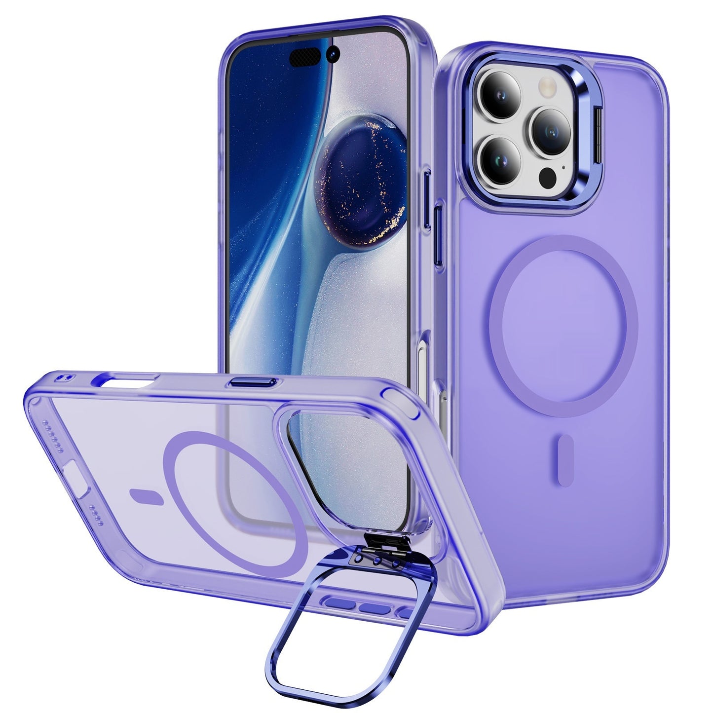 Magnetic Phone Case Lens Bracket Phone Case Light Purple iPhone cases brand new iPhone case megsafe metallic plastic stand stylish {{ product_collections }} {{ product_description }}