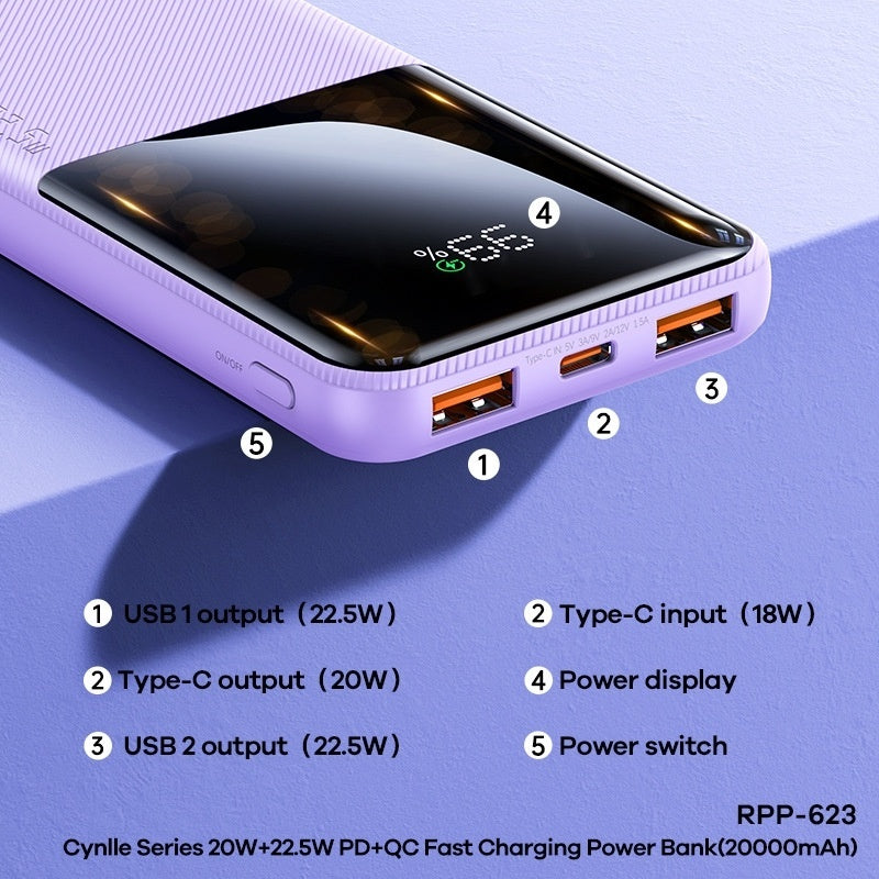 Cele 20W 225W Two-way Fast Charging Mobile Power Supply Power Banks 10000 mAh digital display electronics portable power supply USB port