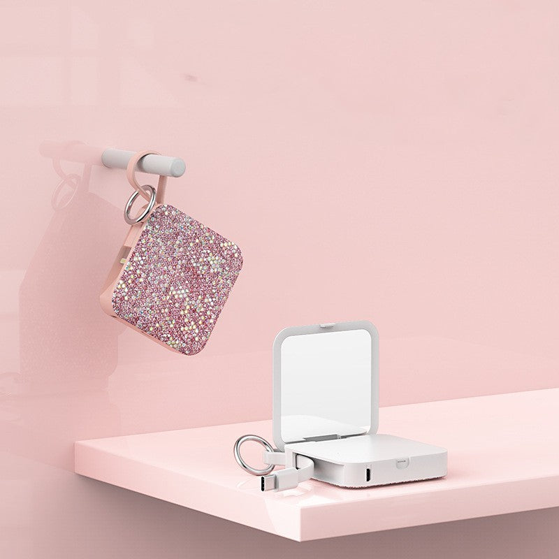 Mini Keychain Comes With Wire Diamond-encrusted Beauty Mirror Mobile Charging Bank Power Banks C type cable electronics key chain portable power bank