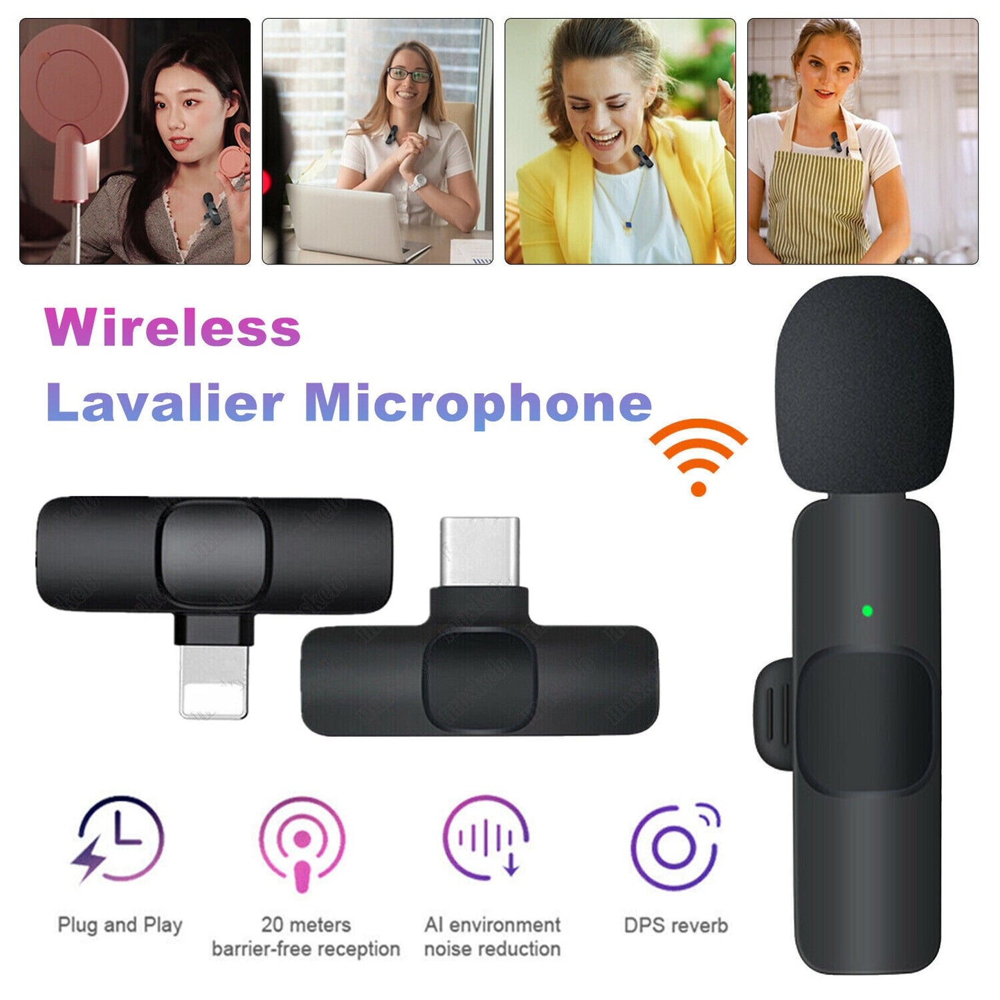 Professional Wireless Lavalier Lapel Microphone For IPhone, IPad - Cordless Omnidirectional Condenser Recording Mic For Interview Video Podcast Vlog YouTube Microphones audio audio devices blogging bluetooth cable micro phone computer accessories electronics gaming gaming microphone microphones online meeting