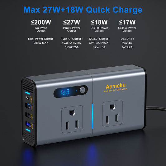 200W Car Inverter – Super Fast Charge USB Power Adapter with Cigarette Lighter Socket Mobile chargers for cars Car Charger for Laptops Car Inverter 200W Fast Charge Car Inverter Multi-Device Car Charger PD Charger for Car USB Power Adapter Vehicle Power Adapter {{ product_collections }} {{ product_description }}