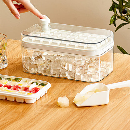 One-button Press Type Ice Mold Box Plastics Ice Cube Maker Ice Tray Mold With Storage Box With Lid Bar Kitchen Accessories White Set Single Layer Ice Cube Trays beat the heat ice cube tray One Touch Release