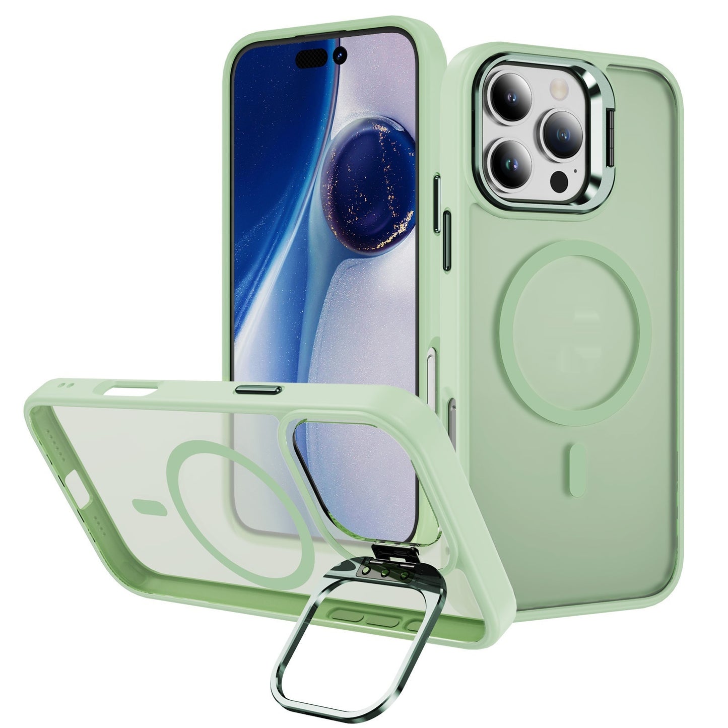 Magnetic Phone Case Lens Bracket Phone Case Matcha Green iPhone cases brand new iPhone case megsafe metallic plastic stand stylish {{ product_collections }} {{ product_description }}