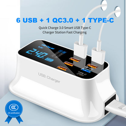 Fast Charge Smart Multi-USB Mobile Phone & Tablet Charger | QC3.0 & Type-C | Digital Display, 40W Power Multiport hub Digital Display USB Charger Fast Charge Multi-USB Charger New arrival QC3.0 Charger Smart Mobile Phone Charger Tablet Fast Charger Type-C Fast Charger {{ product_collections }} {{ product_description }}