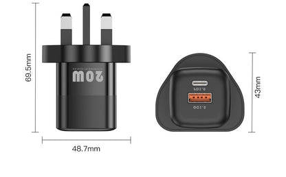 Compact 20W GaN Fast Charger - Type-C & Micro USB - PD Protocol - Available in Black & White U.K GaN Chargers C type fast charger Gallium Nitride Char GaN GaN charger GaN chargers multi port New arrival pd fast charging USB wall charger {{ product_collections }} {{ product_description }}