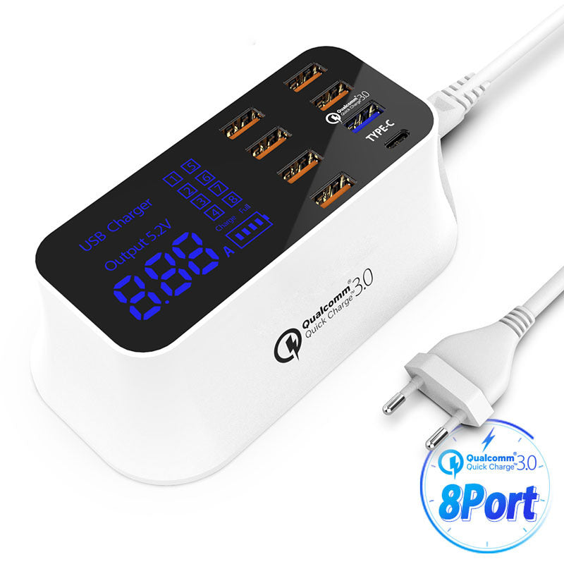 Fast Charge Smart Multi-USB Mobile Phone & Tablet Charger | QC3.0 & Type-C | Digital Display, 40W Power A EU Multiport hub Digital Display USB Charger Fast Charge Multi-USB Charger New arrival QC3.0 Charger Smart Mobile Phone Charger Tablet Fast Charger Type-C Fast Charger {{ product_collections }} {{ product_description }}