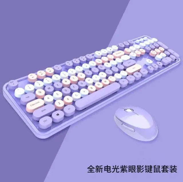 Wireless Candy Color Round Keycap Keyboard Set Purple Mixed Color Keyboards & Mouse electronics Gift Keyboard Keyboard Set Mouse Wireless Keyboard wireless keyboard and mouse bluetooth