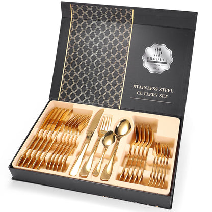 24 Pcs Cutlery Set Gold 24 piece set Cutlery Set cutlery set dinnerware dinning table fork home knife premium spoon tableware