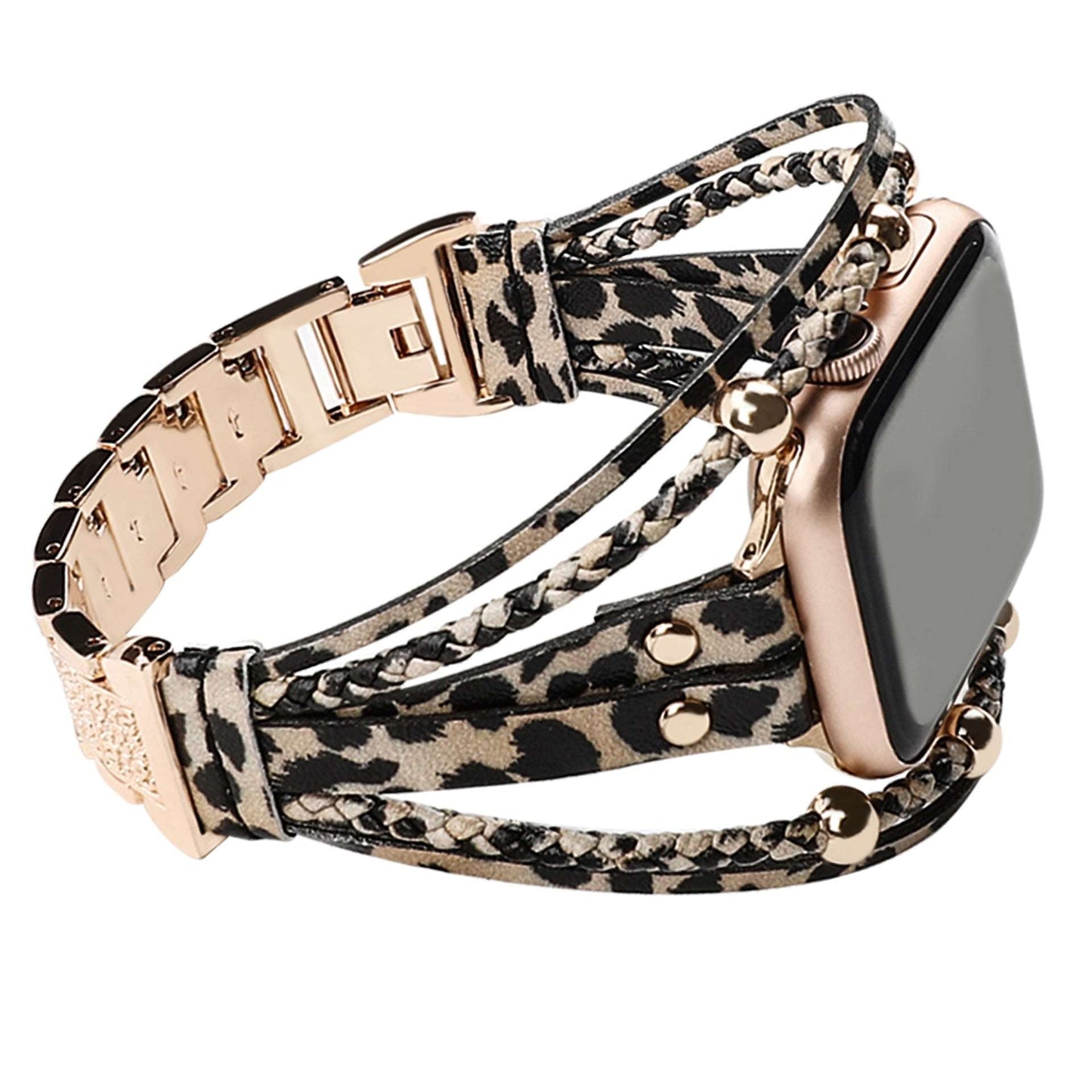 Smart Watch Band Metal Strap Leopard Print & Rose Red Gold Watch Strap electronics Smart Watch Smart Watch band Smart Watch strap