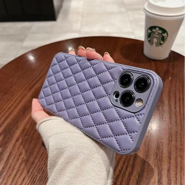 Rhomboid Soft Leather Phone Case | Anti-Slip Protection | Elegant Minimalist Design Purple iPhone cases fall protection iPhone iPhone case leather plaided soft stylish unique {{ product_collections }} {{ product_description }}