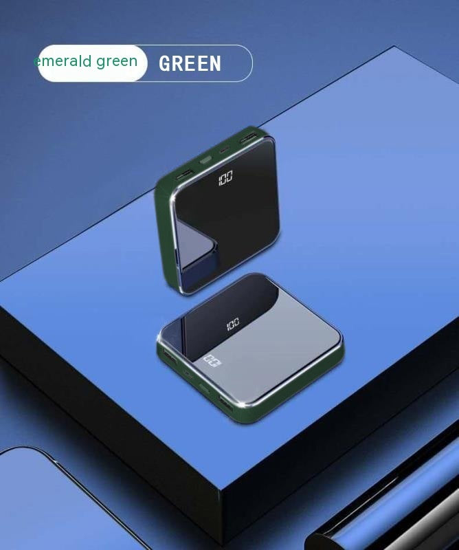 Mini Power Bank Large Capacity Double Face Mirror Thin And Compact Gemstone Green Power Banks digital display electronics mirror glass power bank power banks power supply wired charging wireless charging Wireless Power Bank