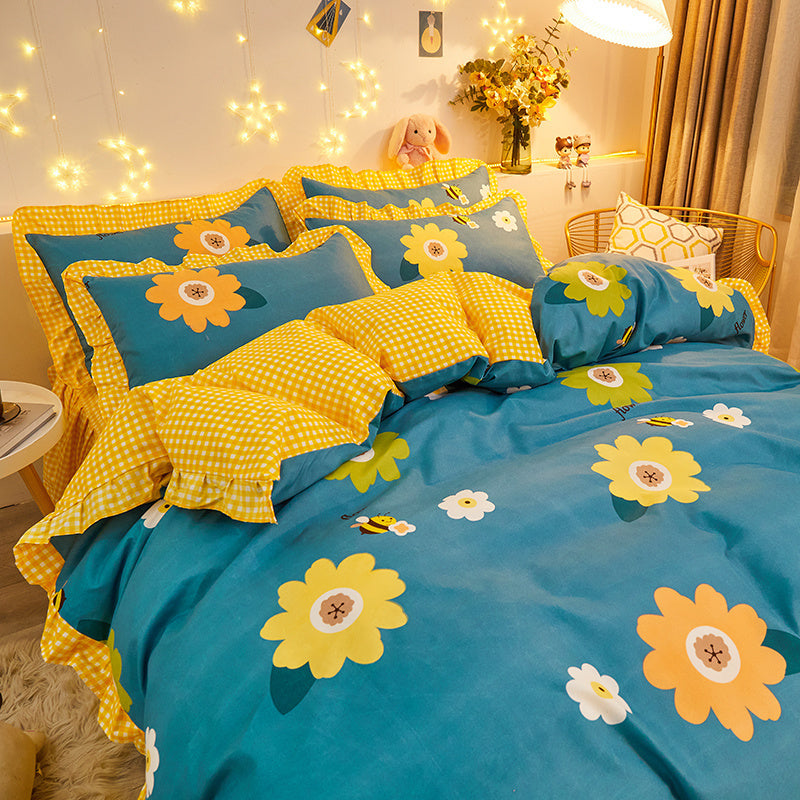 Cotton Floral Duvet Cover Bed Sheet Bed Skirt Three Or Four Piece Suit Bed Sheets bed sheet bed sheet set home living room