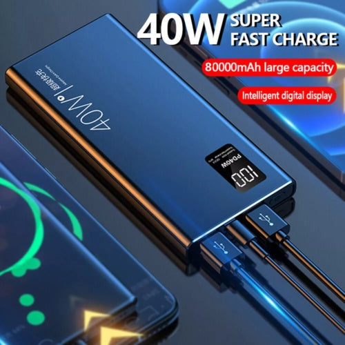 80000mAh Portable Power Bank | USB & Type-C | LCD Display | 40W External Battery Charger Power banks 40W 8000 mAh 80000 mAh C type fast charging power bank USB {{ product_collections }} {{ product_description }}