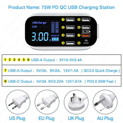 8/4-Port LED Display USB Charger Quick Charge Adapters & Converters 8/4-Port LED Display USB Charger Quick Charge electronics electronics accessories led display 8 port fast charger