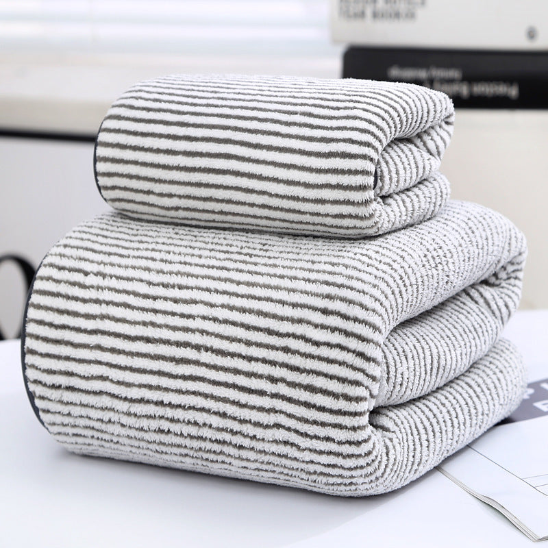 Bamboo Charcoal Fiber Coral Fleece Towel Bath Towel Set Stripe Towels bath towel beach towel coral fleece home towel