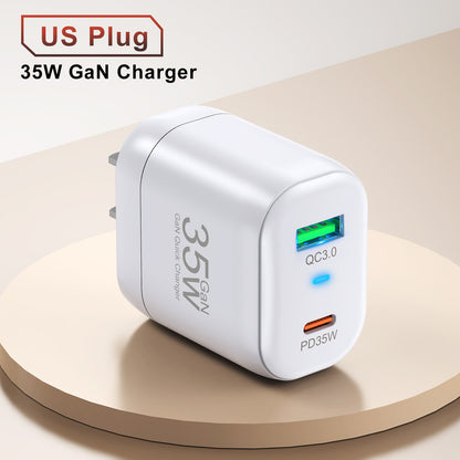 Ultra-Compact 35W GaN Fast Charger - Dual Type-C & USB-A Ports - Available in Black & White White American Standard GaN Chargers 35W best portable charger C type fast charger Gallium Nitride Char GaN chargers multi port portable portable cahrger USB usb c type wall charger {{ product_collections }} {{ product_description }}