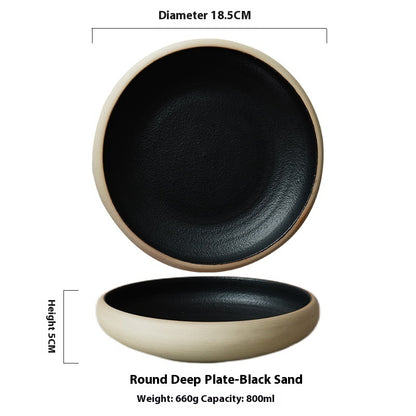 7-inch Retro Deep Plates Round Hand-painted Household Dinner Plate Black Sand 7 Inches Dinner Sets bowl bowls dinner bowl dinner plates dinner set dinning table home plates