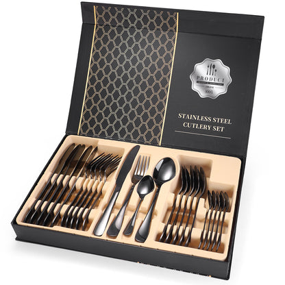 24 Pcs Cutlery Set Black 24 piece set Cutlery Set cutlery set dinnerware dinning table fork home knife premium spoon tableware