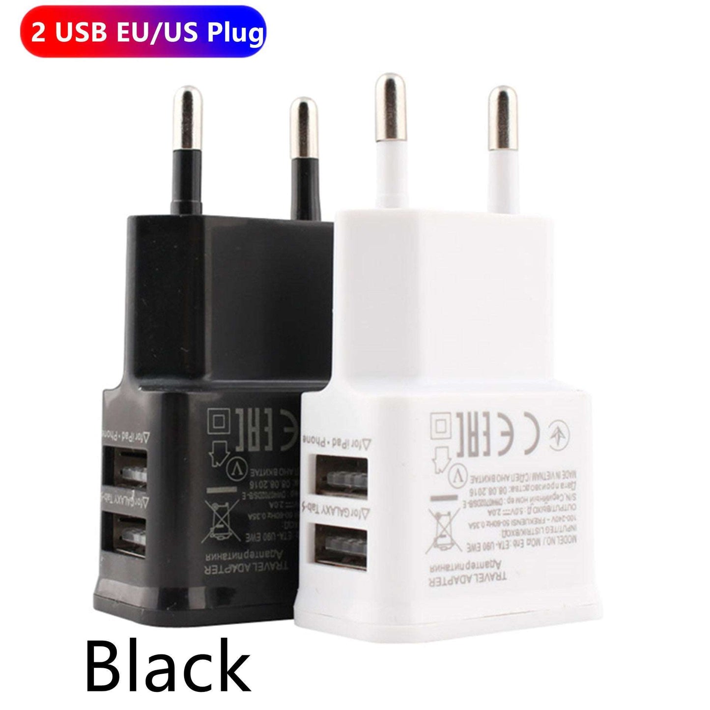 Mobile Phone Dual Port Charging European Regulation Charging Head EU Dual USB Black Electronics Accessories accessories charger adapter electronics mobie charger mobile phone power adapters USB charger