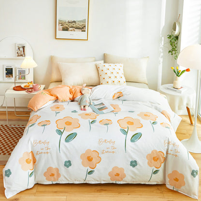 Cotton Duvet Cover One-piece Wholesale Pure Single Double Student Dormitory Bed Sheet Four-piece Set Flower Warm Kafuu Bed Sheets bed sheet bed sheet set bedding home