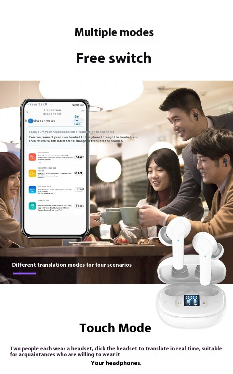 Wireless Bluetooth Translation Headphones Portable In-ear Translator Headphones & Earbuds ABS audio earphones electronics touch