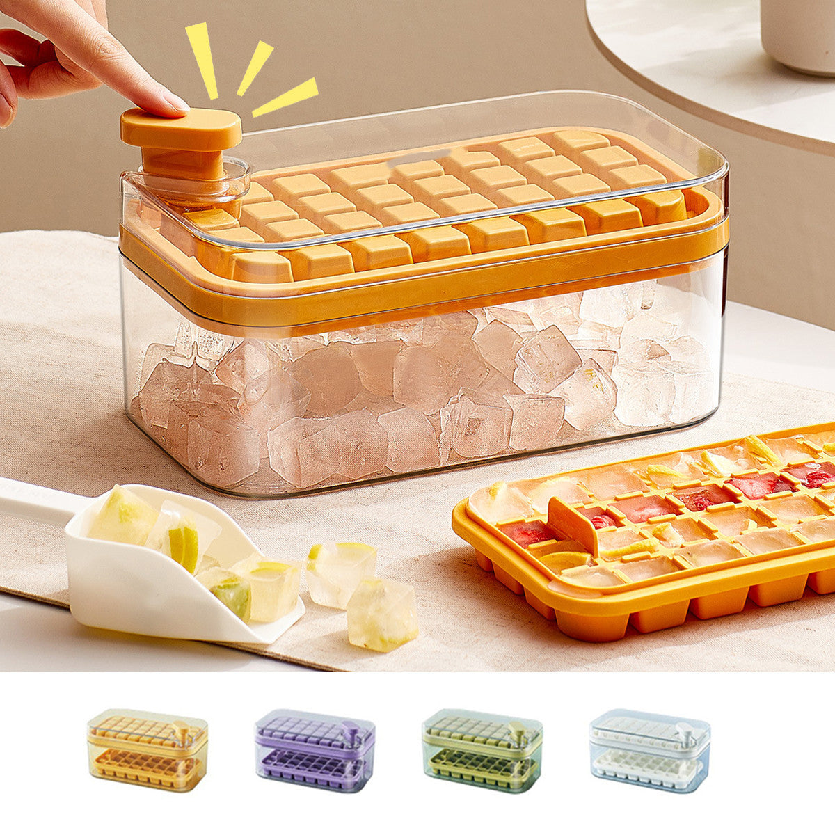 One-button Press Type Ice Mold Box Plastics Ice Cube Maker Ice Tray Mold With Storage Box With Lid Bar Kitchen Accessories Ice Cube Trays beat the heat ice cube tray One Touch Release