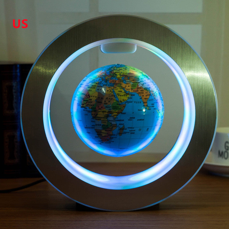 Round LED World Map Floating Globe Magnetic Levitation Light Anti Gravity Magic Sky blue English US Lights & Lamps decor globe globe lamps home lamps lavitating magnetic table lamps