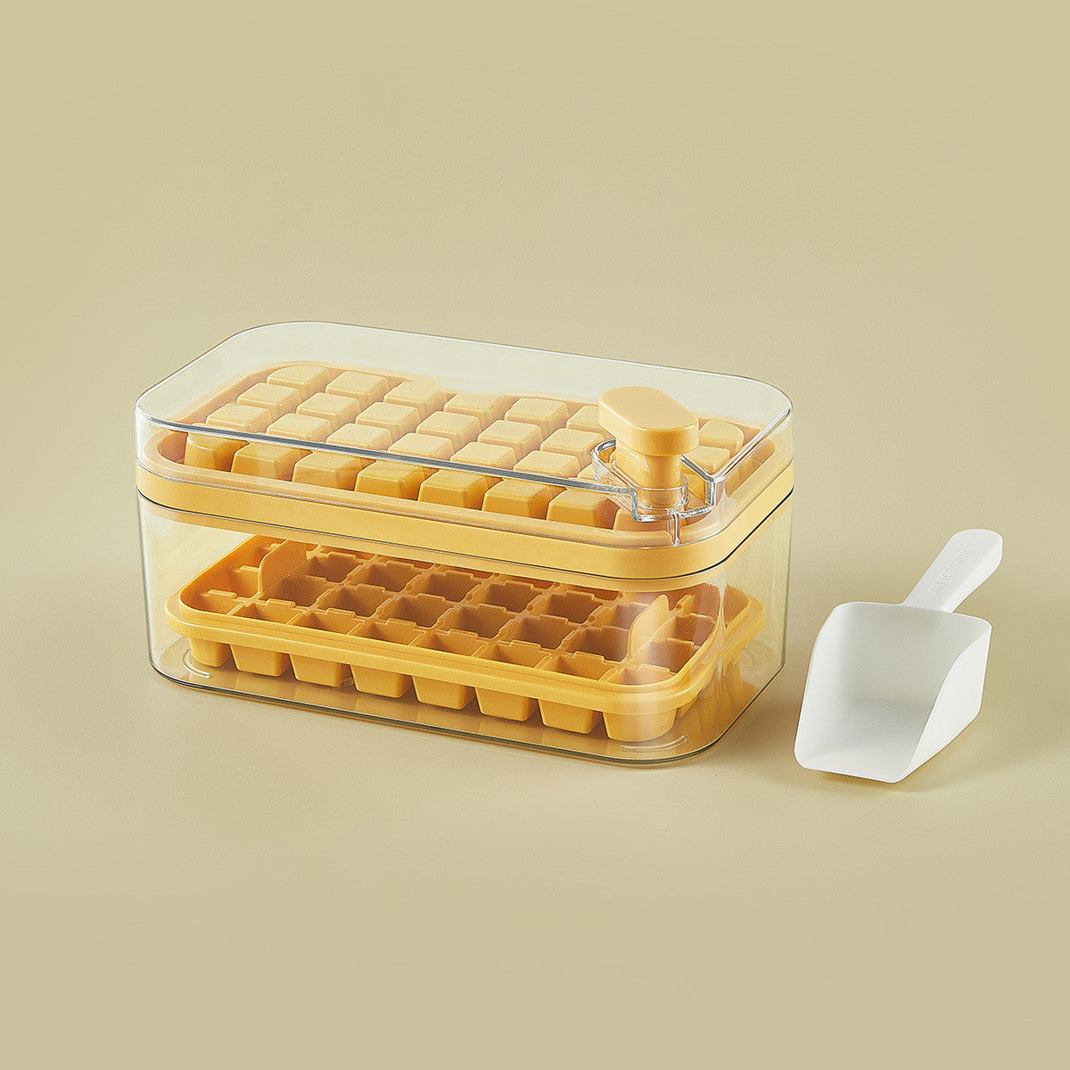 One-button Press Type Ice Mold Box Plastics Ice Cube Maker Ice Tray Mold With Storage Box With Lid Bar Kitchen Accessories Yellow Set Double layer Ice Cube Trays beat the heat ice cube tray One Touch Release