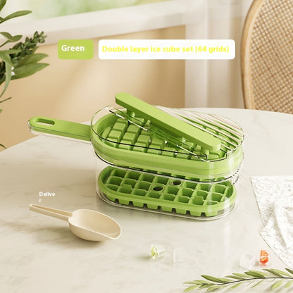 Large Capacity With Shovel Press Ice Maker Food Grade Ice Cube Film Fruit Green 2layer 64 Grid Press Ice Maker Ice Cube Trays air tight beat the heat ice cube tray odour proof