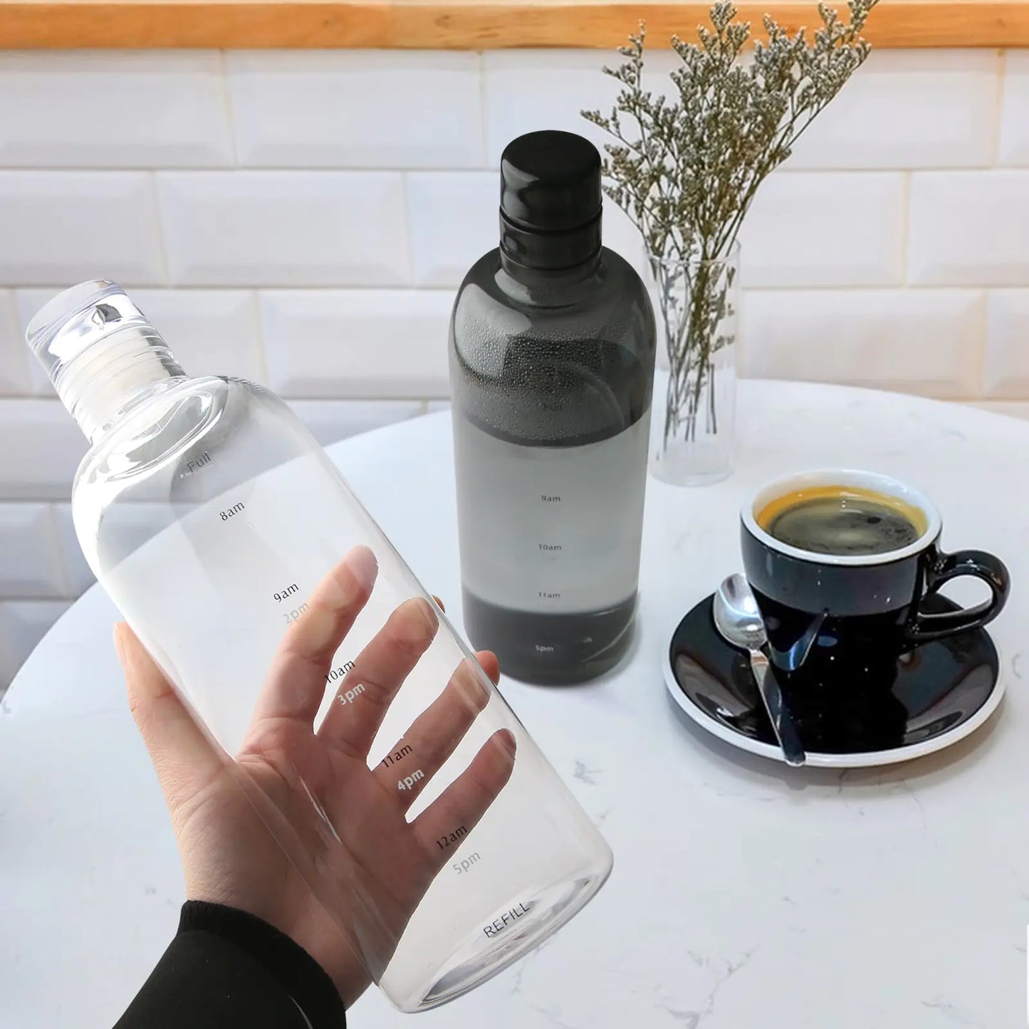 Straw Water Bottle with Time Marker Water Bottles dinning dinning table home new design water bottle PC Plastic Sport stylish water bottle transparent water bottle Water Bottle Water Bottles