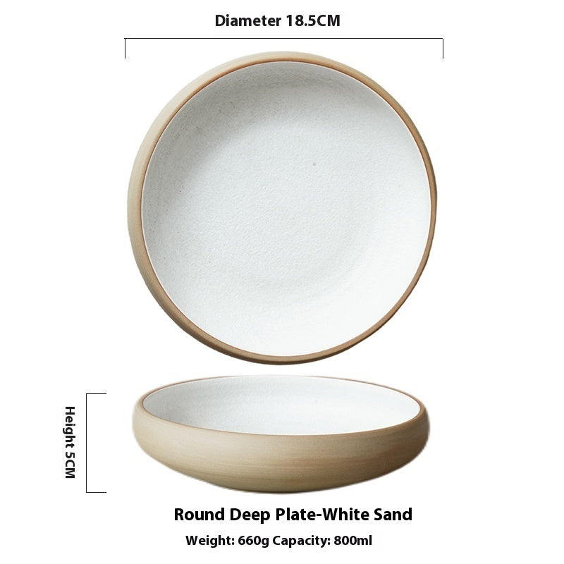 7-inch Retro Deep Plates Round Hand-painted Household Dinner Plate White Sand 7 Inches Dinner Sets bowl bowls dinner bowl dinner plates dinner set dinning table home plates