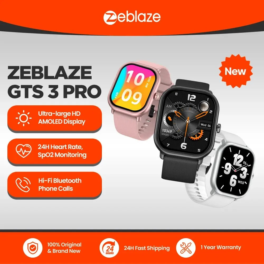 New Zeblaze GTS 3 Pro Voice Calling Smart Watch Ultra-big HD AMOLED Screen Health and Fitness Tracking Smartwatch for Men Women Smart Watches electronics smart watch