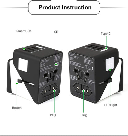 3 USB 1 Typc C International Power Travel Adapter Adapters & Converters accessories adapter c type electronics travel USB