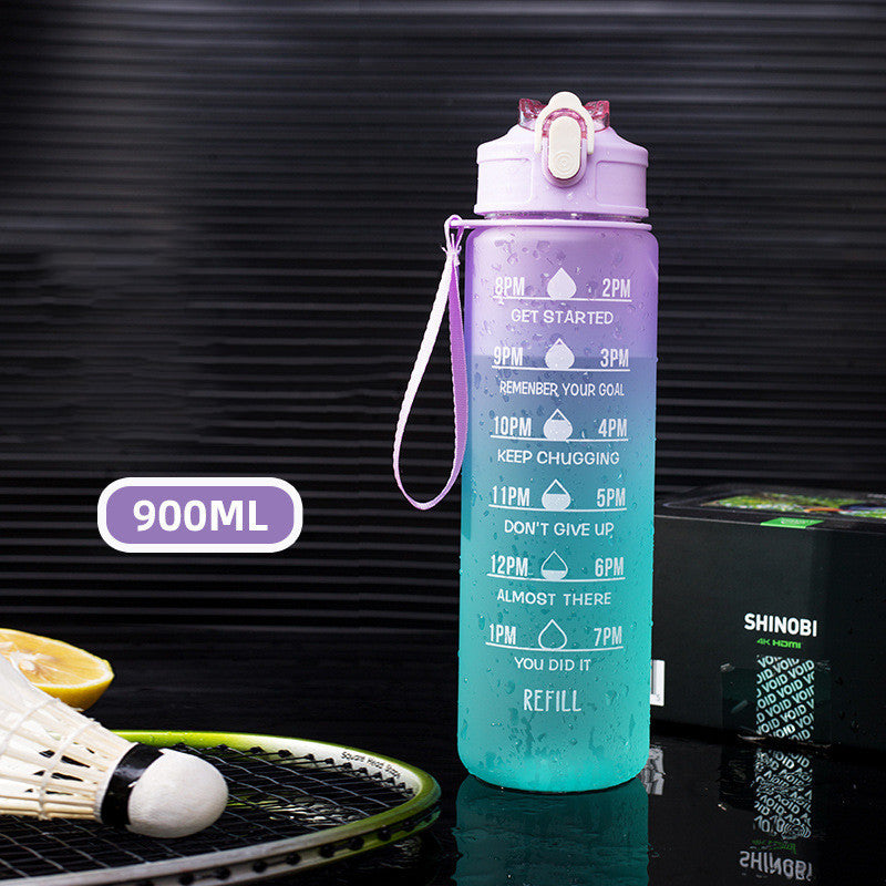 Heat Resistant Gradient Sports Water Bottle With Graduated Straw Purple 900ML Water Bottles bottle bottle with straw home kitchen motivational bottle