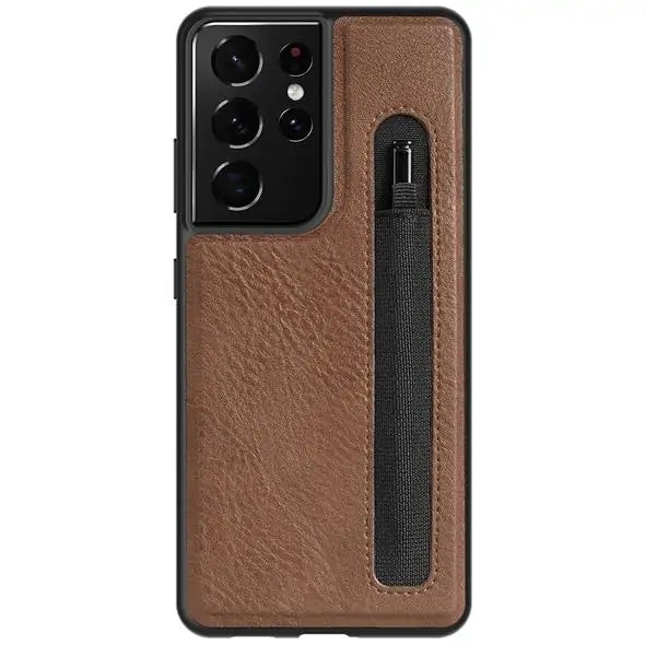 Samsung Galaxy S21 Ultra Case Age Leather Back Cover With Pocket Holder Brown For Galaxy S21 Ultra Mobile Phone Cover & Protectors Case cover covers electronics electronics accessories mobile case mobile cover mobile phone case mobile phone cover mobile phone covers Phone Case Samsung