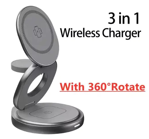 3-in-1 360° Rotation Wireless Charger | Fast Charging | Sleek & Foldable Design Wireless Chargers 3 in 1 air pods airpods apple watch charging pads charging stands fast charging iphone magnetic magsafe wireless charger {{ product_collections }} {{ product_description }}