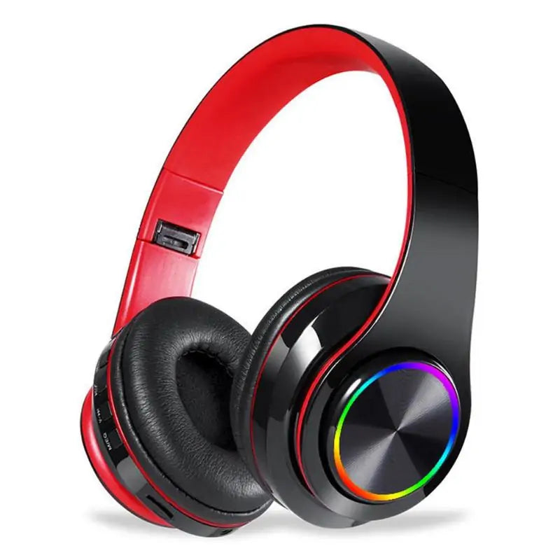 Rainbow LED Wireless Bluetooth Headphones with Deep Bass Stereo and Microphone Black and Red Headphones & Earbuds bluetooth bluetooth headphones Headphone Wireless Headphones