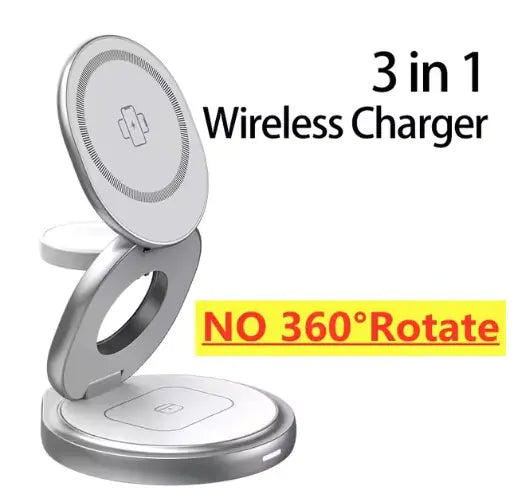 3-in-1 360° Rotation Wireless Charger | Fast Charging | Sleek & Foldable Design Wireless Chargers 3 in 1 air pods airpods apple watch charging pads charging stands fast charging iphone magnetic magsafe wireless charger {{ product_collections }} {{ product_description }}