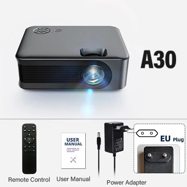 AUN A30 Upgraded Portable Projector A30-EUplug Projection Screens AUN A30 Upgraded Portable Projector compatible projector with audio and mobile devices electronics HD projector Portable Projector Small projector smart projector video