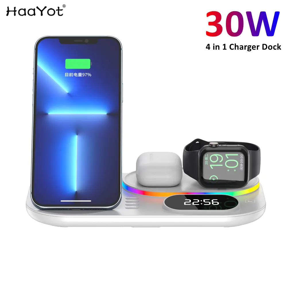 30W LED 4 in 1 Wireless Charger Dock | Fast Charging | RGB Lighting 30w apple charger dock charging dock charging pads charging station iphone led magnetic magsafe mobile New arrival phone portable table wireless charger {{ product_collections }} {{ product_description }}