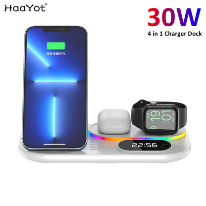 30W LED 4 in 1 Wireless Charger Dock | Fast Charging | RGB Lighting 30w apple charger dock charging dock charging pads charging station iphone led magnetic magsafe mobile New arrival phone portable table wireless charger {{ product_collections }} {{ product_description }}