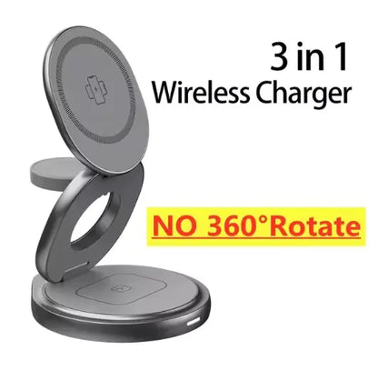 3-in-1 360° Rotation Wireless Charger | Fast Charging | Sleek & Foldable Design Wireless Chargers 3 in 1 air pods airpods apple watch charging pads charging stands fast charging iphone magnetic magsafe wireless charger {{ product_collections }} {{ product_description }}