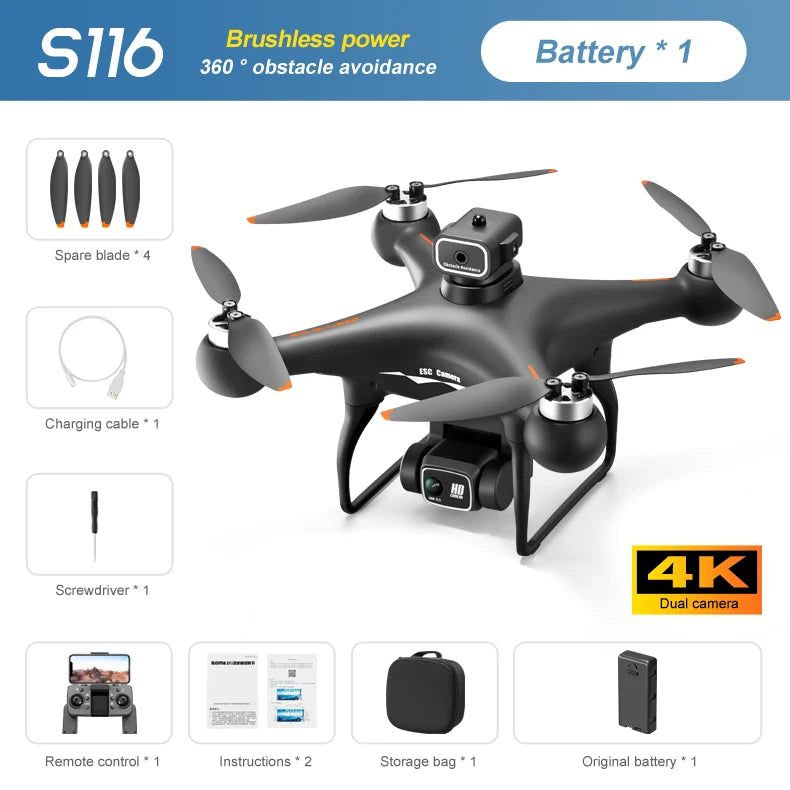 New S116 MAX RC Quadcopter Profissional Obstacle Avoidance Drone Dual Camera 4K Optical Flow Brushless Motor Dron Helicopter S116 drone Black S116 drone Drones 4k 5g bluetooth 5g connection 6k 8k drone drone for video making drone with video camera matchless online RC drone with 360 video camera remote controlled drone with 360 camera versatile camera and drone video video making