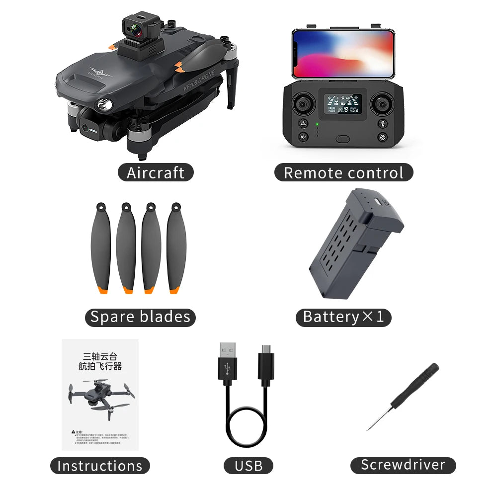 New KF106 Drone 3-Axis 6K Camera 25 mins drone with camera 4K Brushless Motor Obstacle Avoidance Professional Quadcopter Drones 4k 5g bluetooth 5g connection 6k 8k drone drone for video making drone with video camera matchless online RC drone with 360 video camera remote controlled drone with 360 camera versatile camera and drone video video making