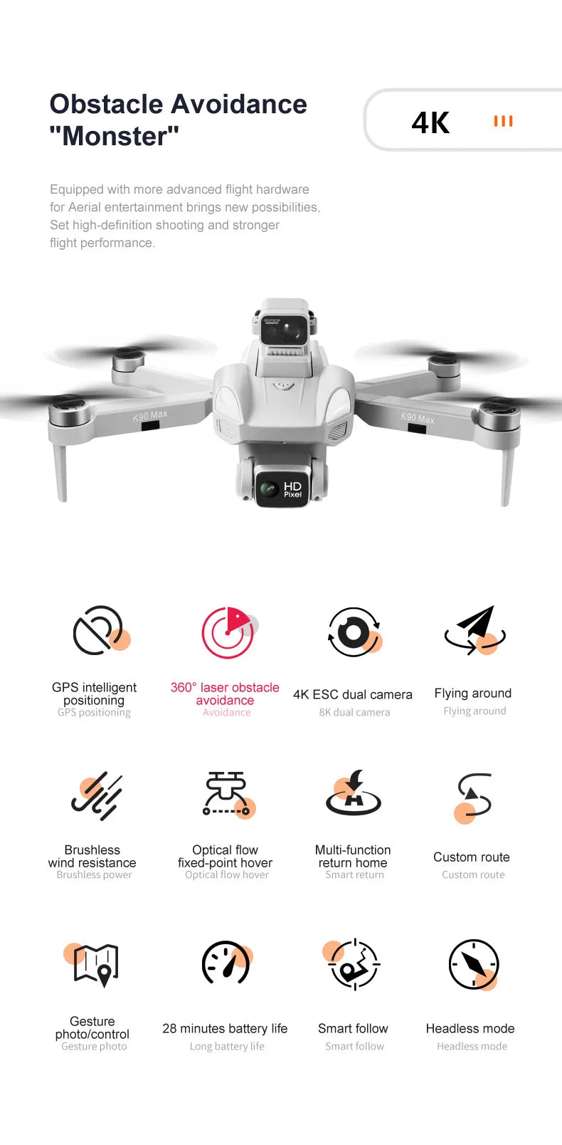 Profesional Aerial WiFi FPV Obstacle Avoidance Brushless Motor Foldable K90 Max GPS Drone With 4K HD Camera RC Quadcopter Drones 4k 5g bluetooth 5g connection 6k 8k drone drone for video making drone with video camera matchless online RC drone with 360 video camera remote controlled drone with 360 camera versatile camera and drone video video making