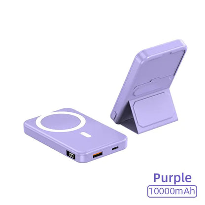 Wireless Magnetic Power Bank with Stand | 10000mAh | High-Speed Charging On-the-Go Purple (10000mah)110.1*68.4*17.4mm, (5000mah)95*63*13mm Wireless Power Banks apple charger fast charger iphone magnetic magsafe mobile phone pads pocket portable power bank premium qireless stand table {{ product_collections }} {{ product_description }}