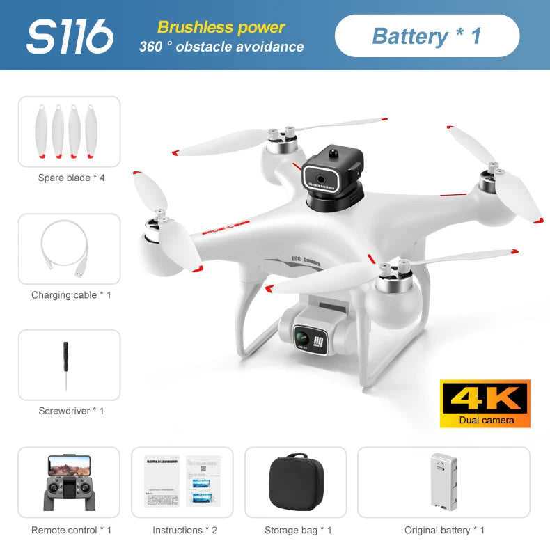 New S116 MAX RC Quadcopter Profissional Obstacle Avoidance Drone Dual Camera 4K Optical Flow Brushless Motor Dron Helicopter S116 drone white S116 drone Drones 4k 5g bluetooth 5g connection 6k 8k drone drone for video making drone with video camera matchless online RC drone with 360 video camera remote controlled drone with 360 camera versatile camera and drone video video making