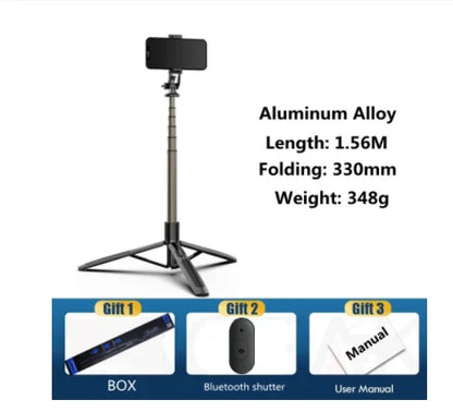 Aluminum Alloy 1560mm Wireless Control Selfie Stick Tripod Foldable Monopod Handheld Stabilizer for Gopro Camera Ring Light Black Tripods & Monopods auto face tracking automatic selfie sticks blogging accessories camera stablizer electronics Gimbal handheld stablizer intelligent face tracking matchless online mobile phone accessories for blogging portable auto balance selfie stick selfie sticks tripod selfie tripod video video camera and mobile video accessories video devices video holder