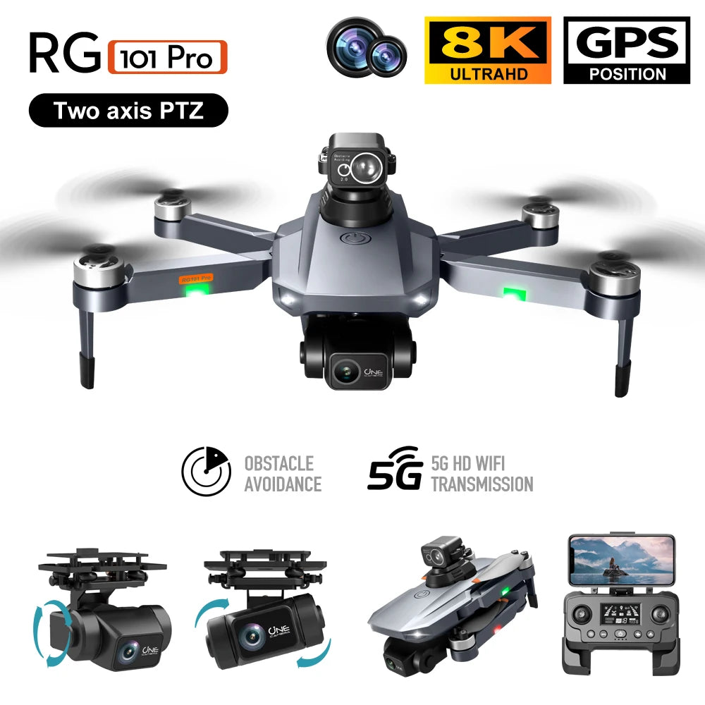 Flyxinsim RG101 PRO MAX Long Distance Brushless Obstacle Avoidance 5G With Video Camera 8K HD Camera And GPS Professional Drones Drones 4k 5g bluetooth 5g connection 6k 8k drone drone for video making drone with video camera matchless online RC drone with 360 video camera remote controlled drone with 360 camera versatile camera and drone video video making