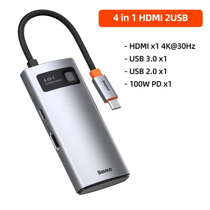 Baseus USB Type C 4 in 1 HDMI 2USB Computer Table & Accessories Baseus USB Type C computer Computer Accessories computer table accessories Computers & Accessories Computers & Office Equipment electronics electronics accessories usb multi-port device for electronics and computer